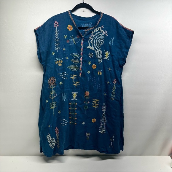 Johnny Was Biya Embroidered linen Blue Tunic dress size XL NWT - Picture 1 of 15